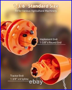 1-3/8 PTO Drive Shaft with Slip Clutch, 6 Spline Round End, 31.5-41 Adjustable