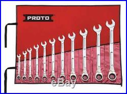 PROTO JSCV-11SA 11 Piece Full Polish Combo Reverse Ratcheting Wrench Set-Spline