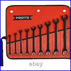 Proto Non-Reversible Combination Ratcheting Wrench Set 9-Pc Spline Black Chrome