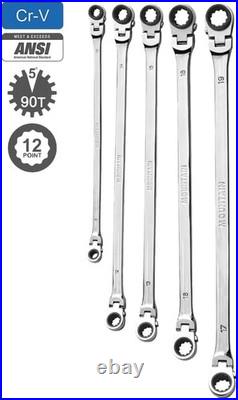 RM6, 5 Piece Metric Double Box Universal Spline Reversible Ratcheting Wrench Set