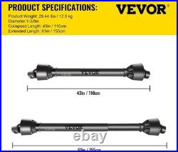 Sturdy 6 Spline PTO Shaft 1-3/8, 43-61 Adjustable Length for Maximum Torque