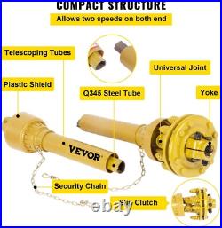 Vevor Pto Shaft 1-3/8 Series 5 6 Spline Ends, 43-57 Telescoping, Slip Clutch