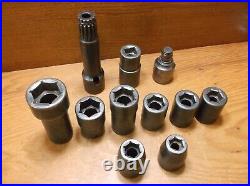 Vintage Lot Group 14 Tooth Spline Drive Heavy Duty Impact Sockets 11 pcs. Hex CP