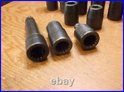 Vintage Lot Group 14 Tooth Spline Drive Heavy Duty Impact Sockets 11 pcs. Hex CP