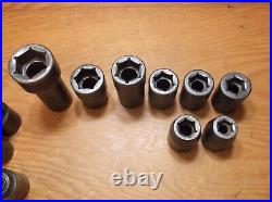 Vintage Lot Group 14 Tooth Spline Drive Heavy Duty Impact Sockets 11 pcs. Hex CP