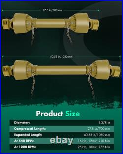 Yellow 27.5-40.55 PTO Shaft, 1-3/8 PTO Drive Shaft 6 Splines Both Ends PTO Dr